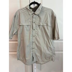 REI Co-op Mens XL Khaki Tan Short Sleeve Hiking Shirt Ventilated Mesh Back Nylon